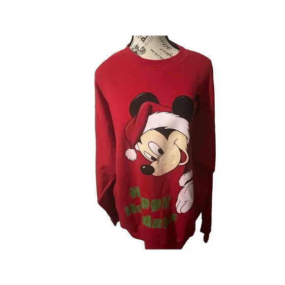 VTG Disney Designs Mickey Mouse Happy Holidays Red Sweatshirt Sz Large RARE - Picture 1 of 16